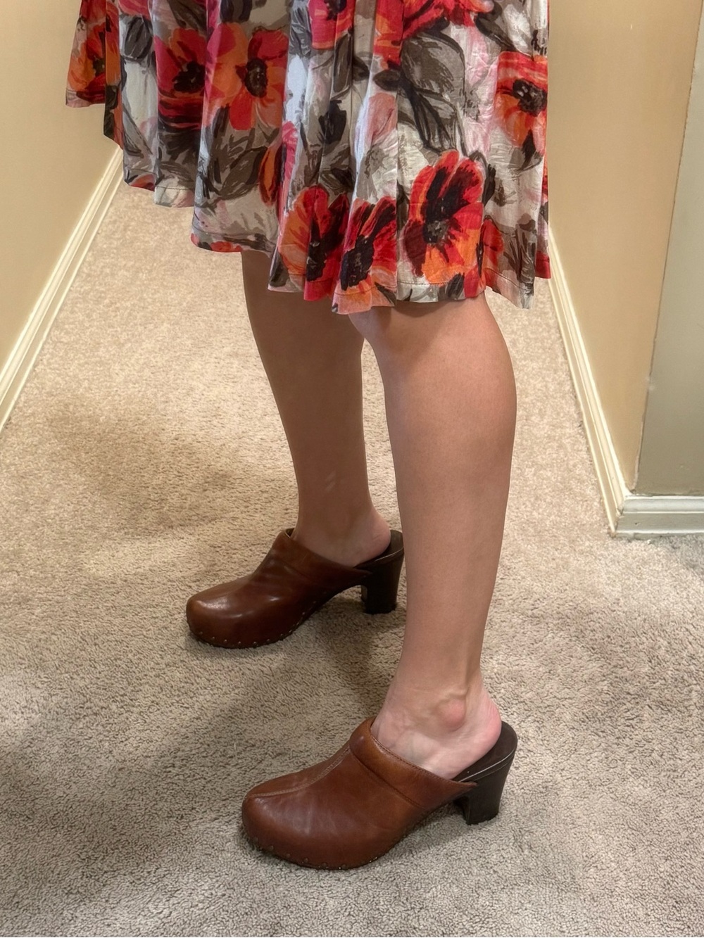 Brown Leather Dansko Platform Mules